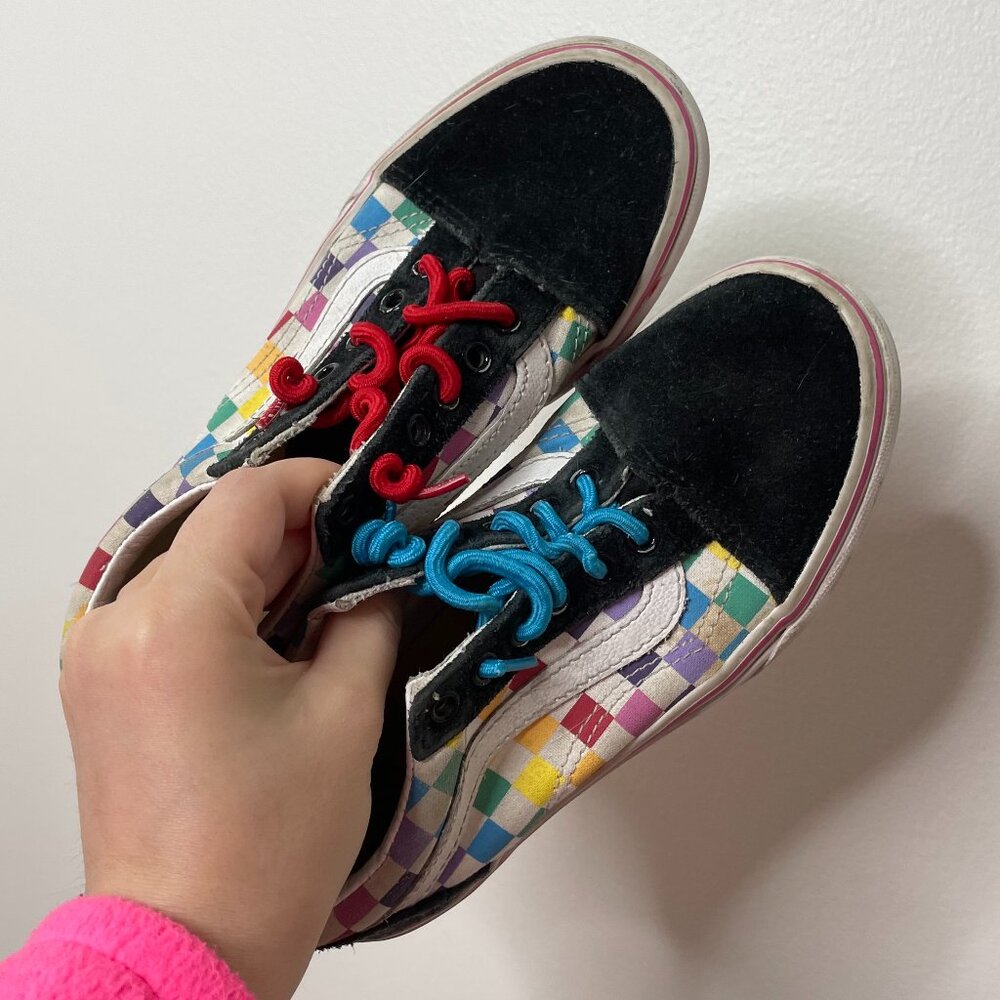 Vans Old Skool Rainbow Checkerboard Size 2 Kids